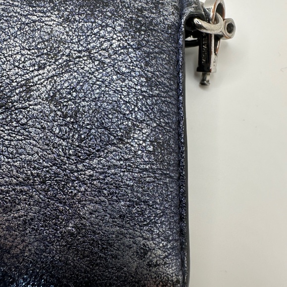Michael Kors Shimmery Blue Metallic Leather Wristlet/Wallet Leather Zip - Picture 2 of 8